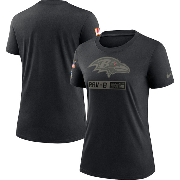 Women's Baltimore Ravens 2020 Black Salute To Service Performance NFL T-Shirt (Run Small) - Click Image to Close